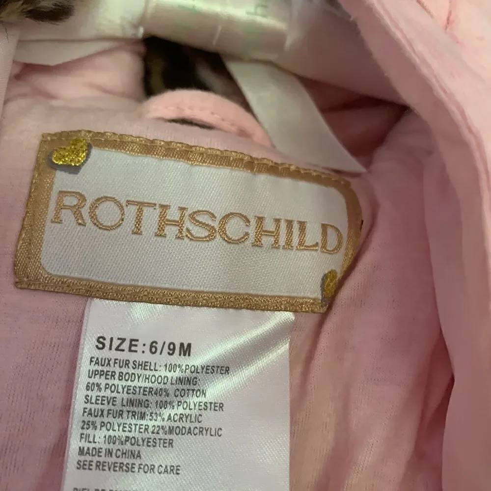 Rothschild pink and leopard hooded footie, 6-9mths‎